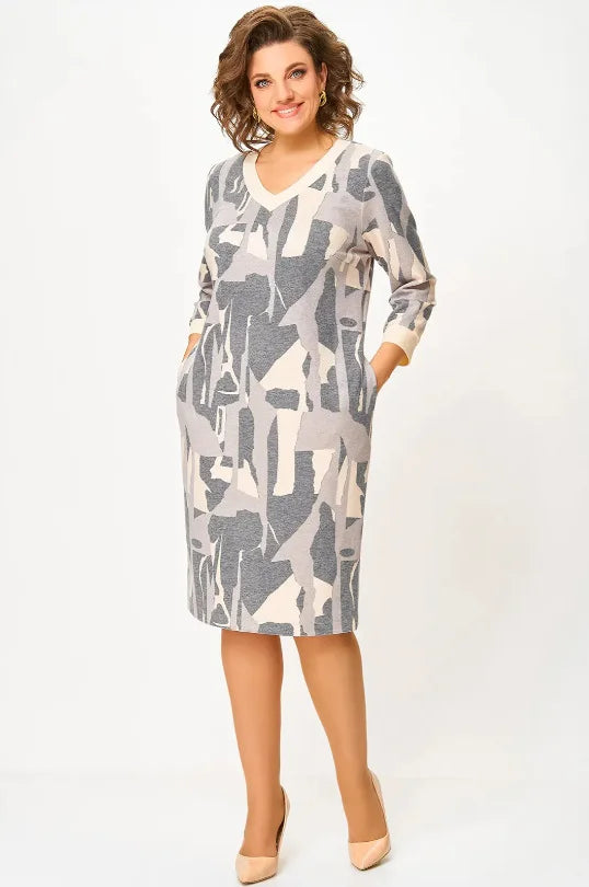 Elegantiška, klasikinė, marga suknelė