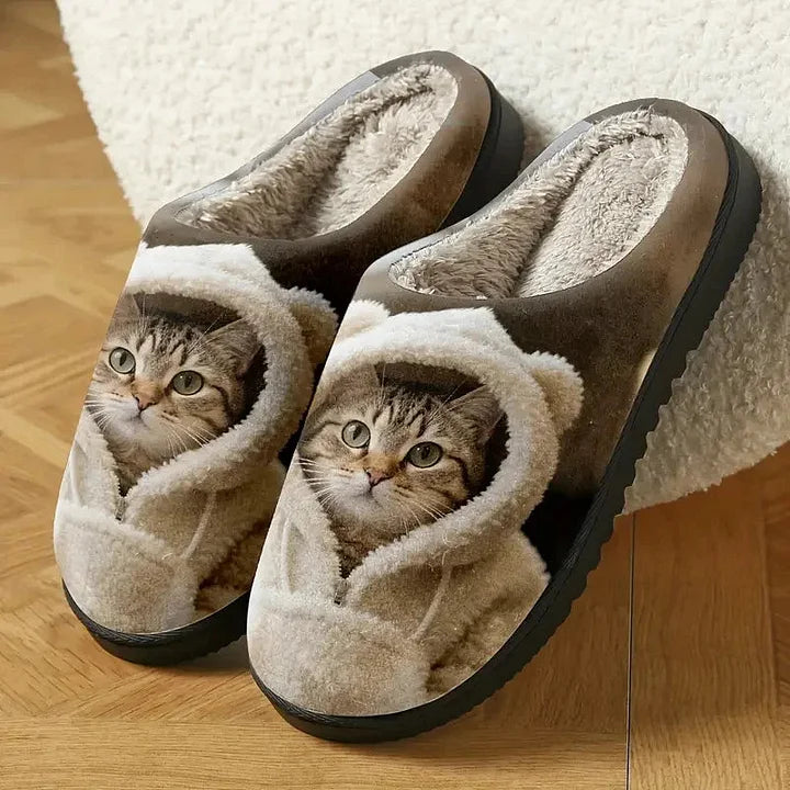 Patogios šlepetės su katės veidu