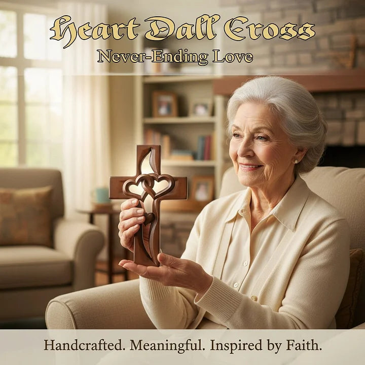 Rankomis raižyta medinė kryžiaus dekoracija