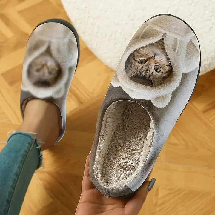 Patogios šlepetės su katės veidu