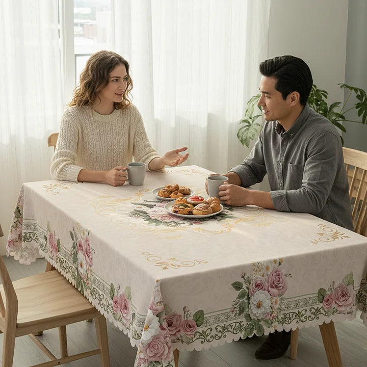 Vandeniui atspari gėlių rašto staltiesė