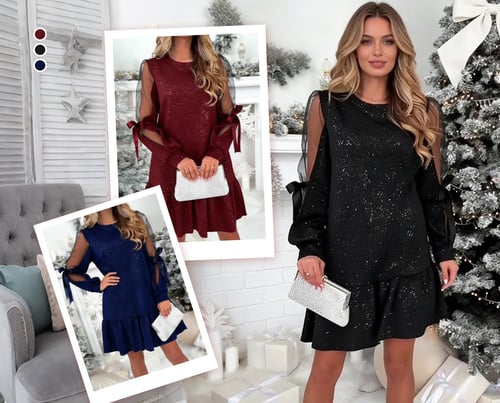 Žvilganti ir elegantiška A formos suknelė su kaspinu