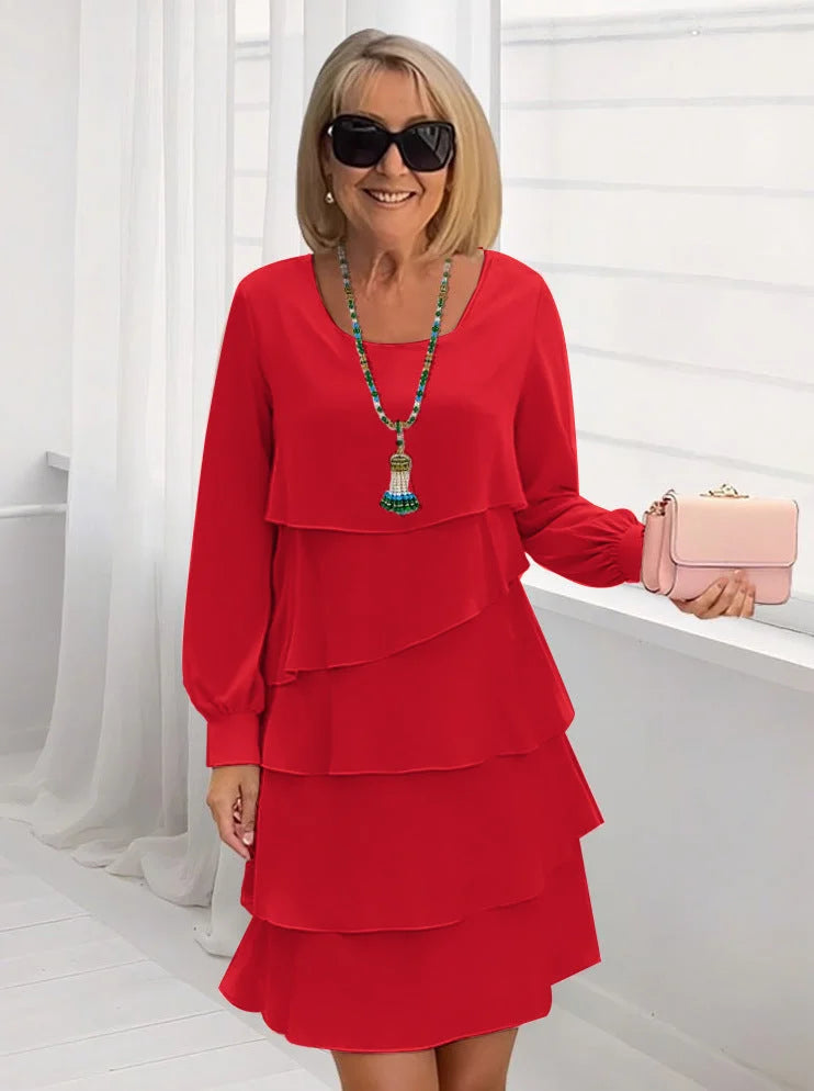 Moteriška suknelė su raukiniais ir ilgomis rankovėmis