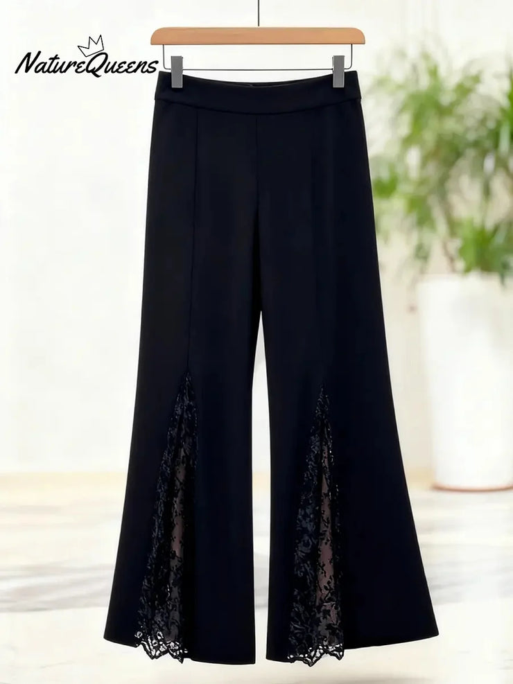 Elegantiškos nėriniuotos platėjančios kelnės moterims