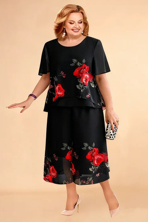 Didelių dydžių gėlių rašto dviejų dalių komplektas