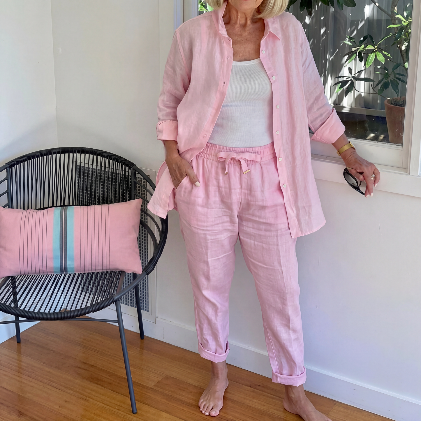 Medvilnės ir lino mišinio moteriškas komplektas