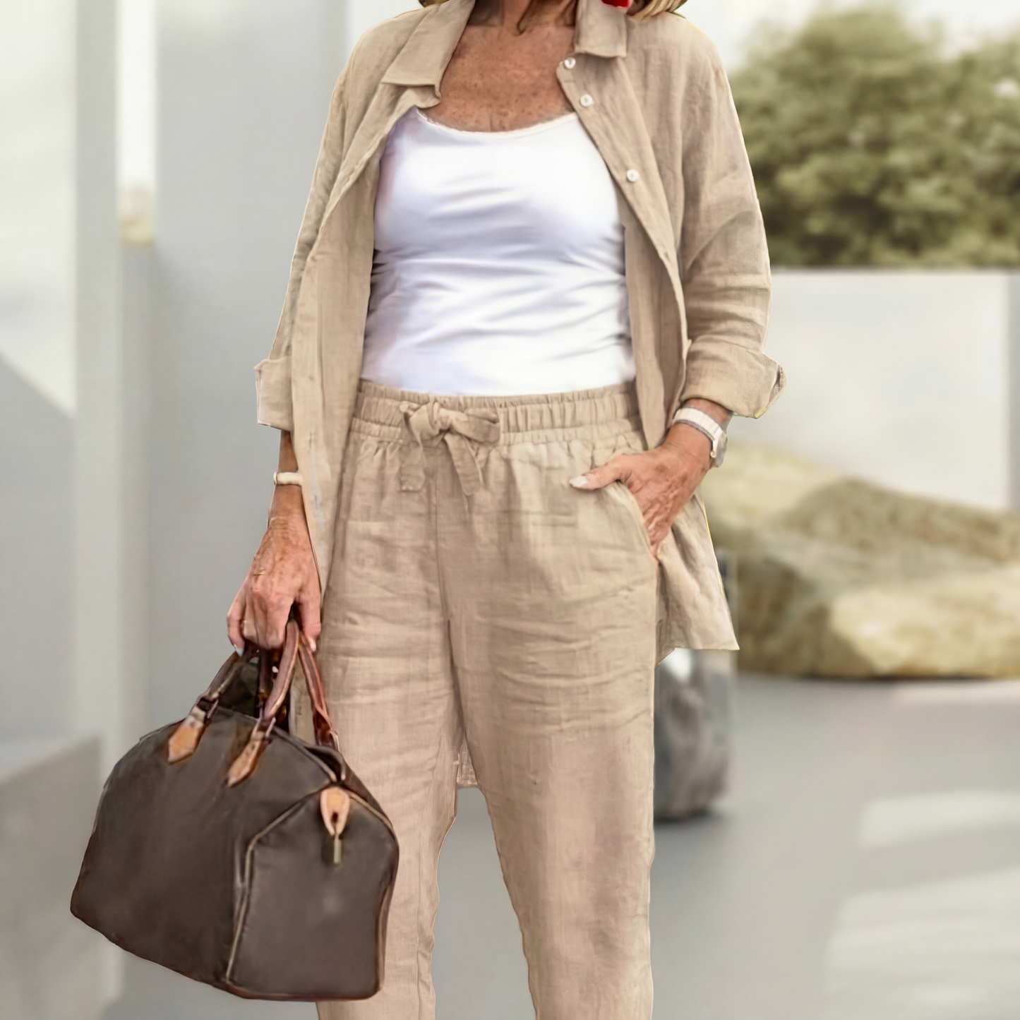 Medvilnės ir lino mišinio moteriškas komplektas