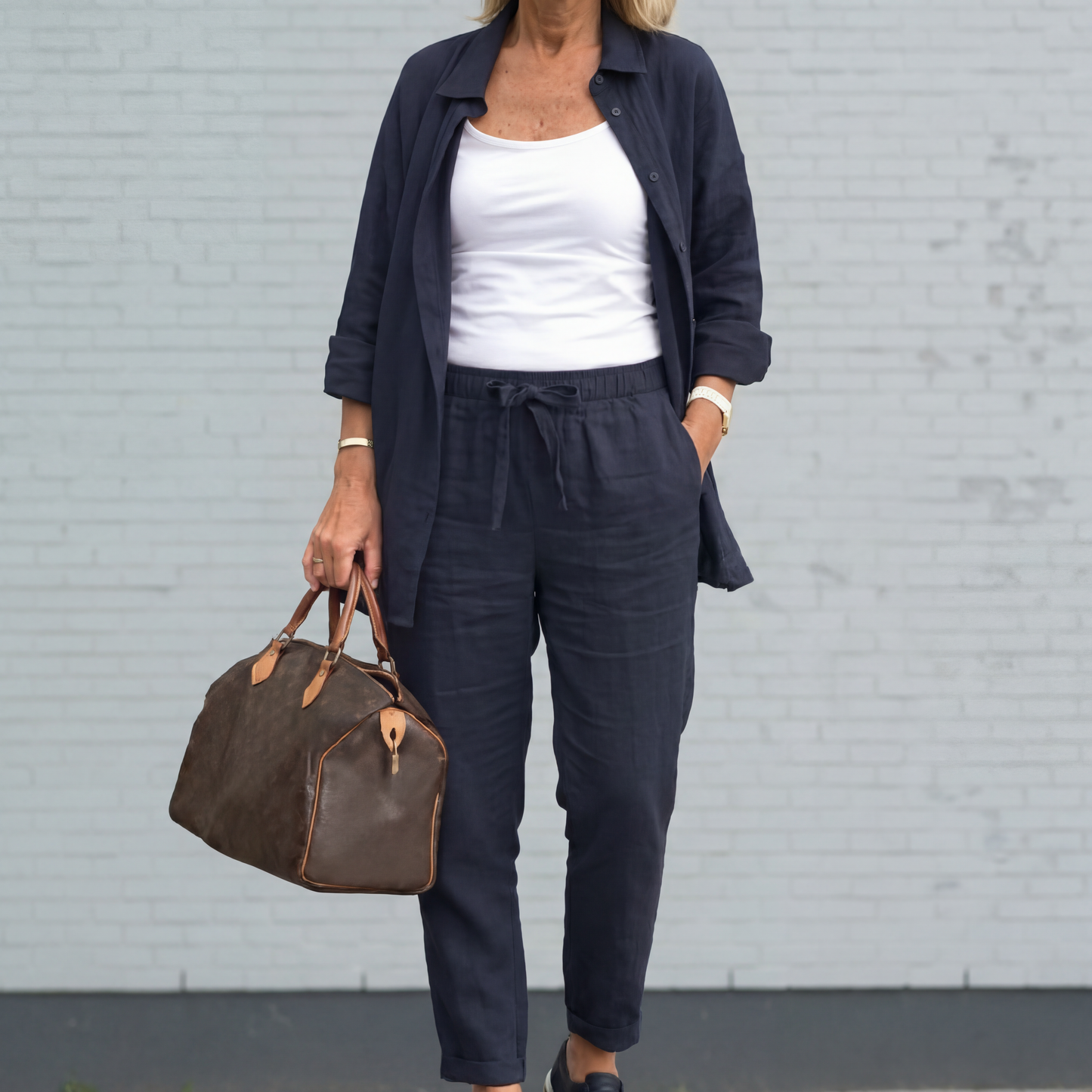 Medvilnės ir lino mišinio moteriškas komplektas