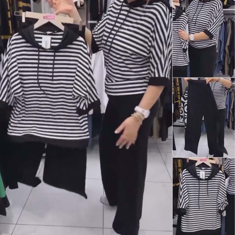 Moteriškas dryžuotas laisvalaikio komplektas